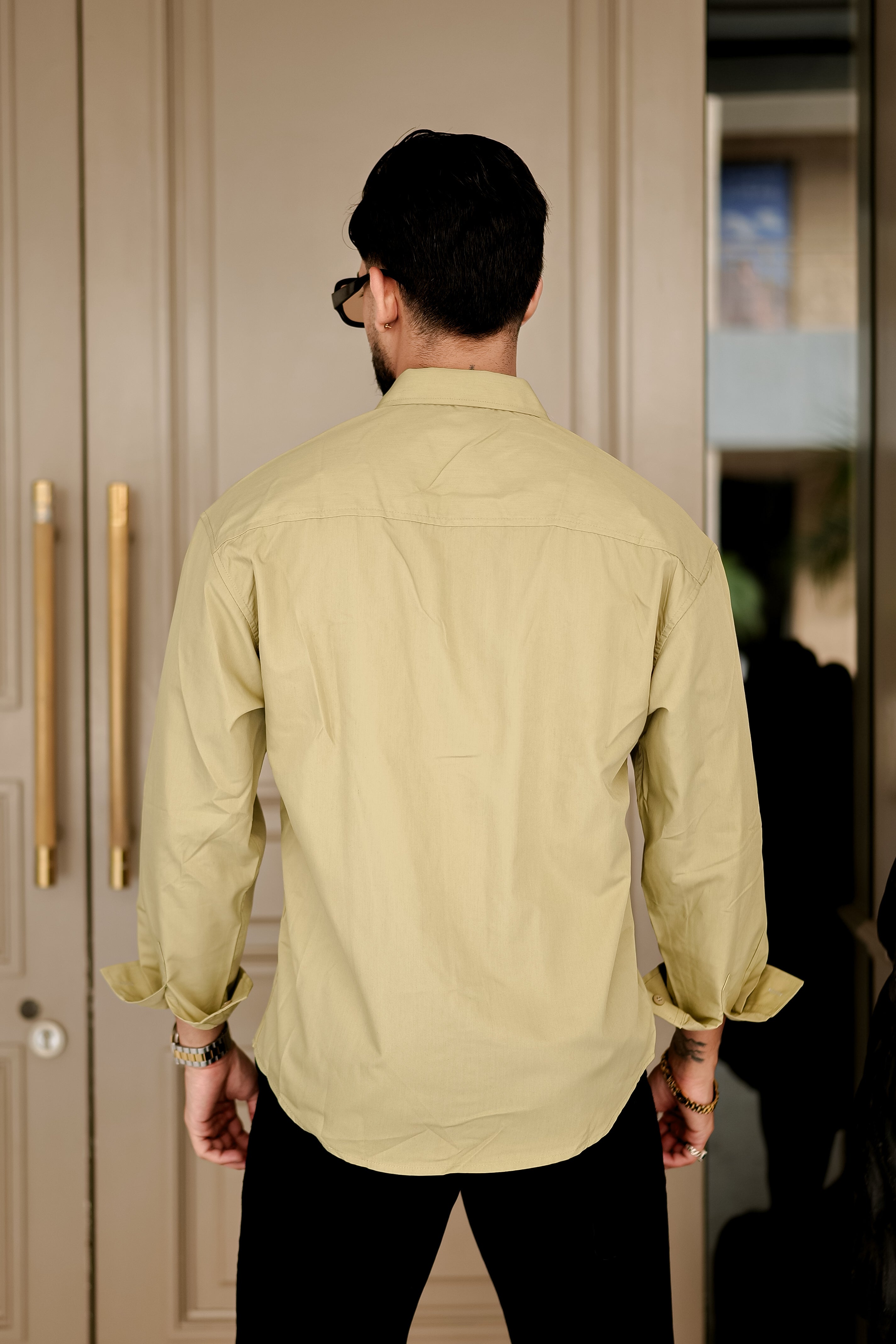 Fashion Casino Embroidery Light Yellowish Premium Cotton Shirt