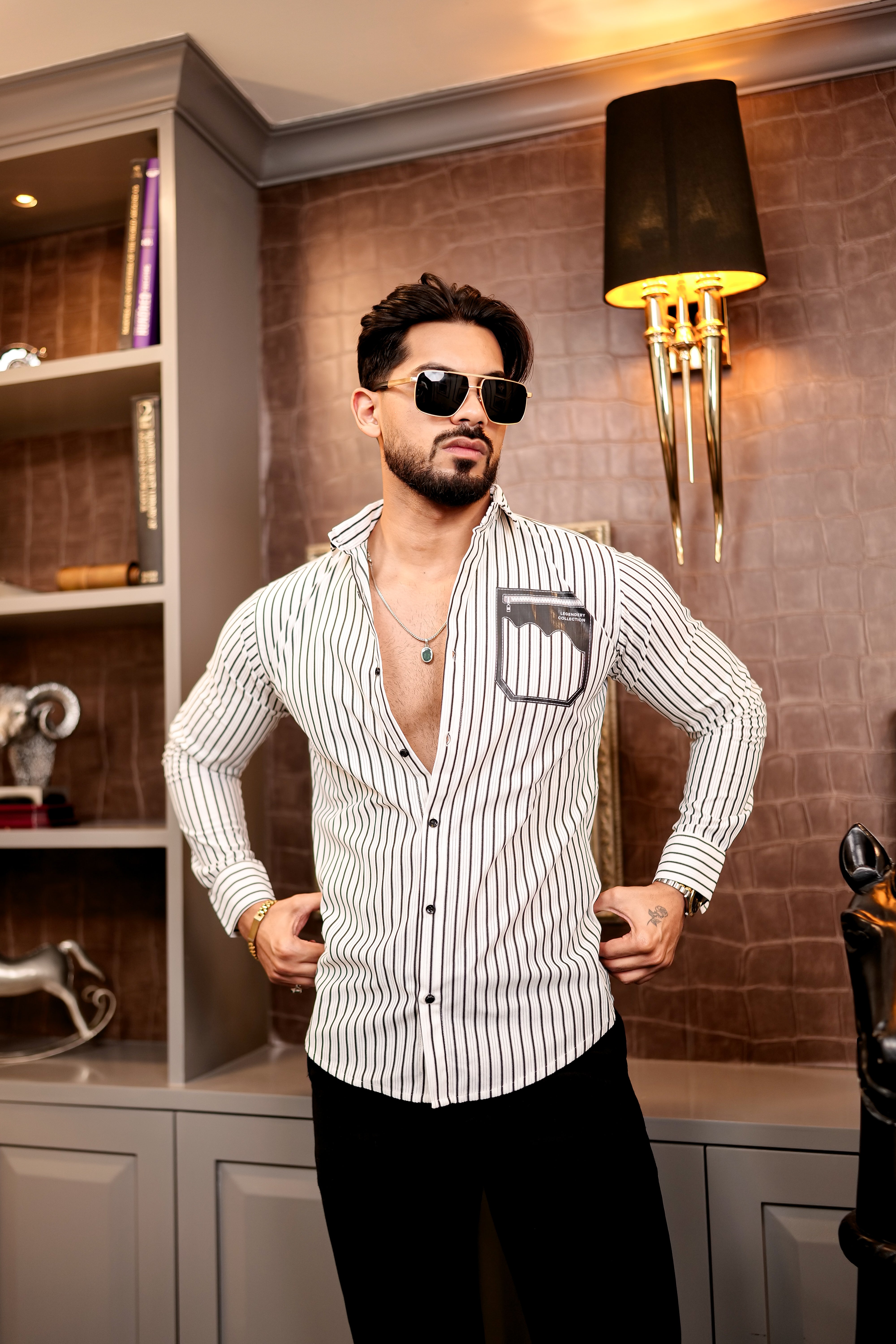 Fashion Casino Brown Lined Premium Cotton Shirt