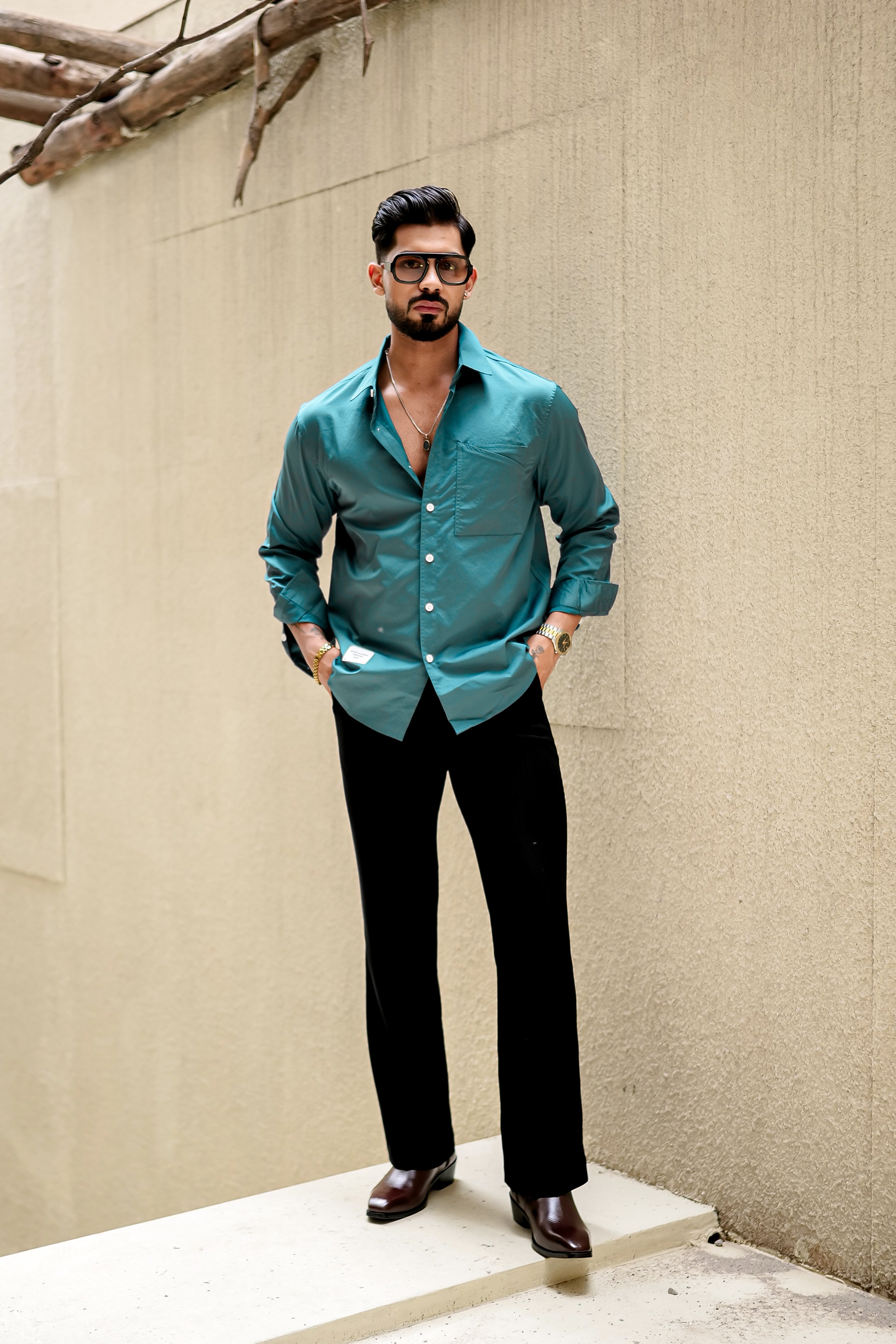 Fashion Casino Embroidery Blue Premium Cotton Shirt