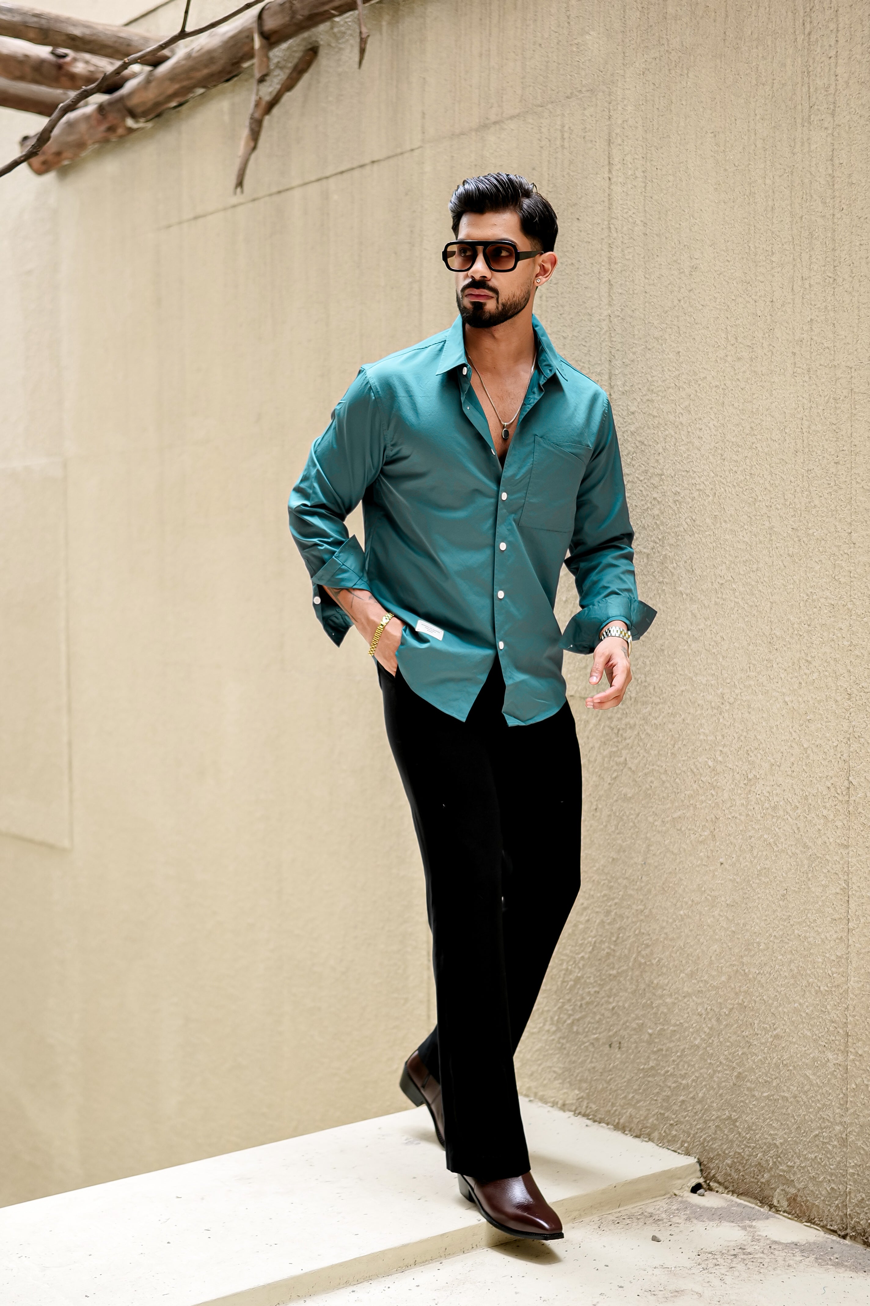 Fashion Casino Embroidery Blue Premium Cotton Shirt