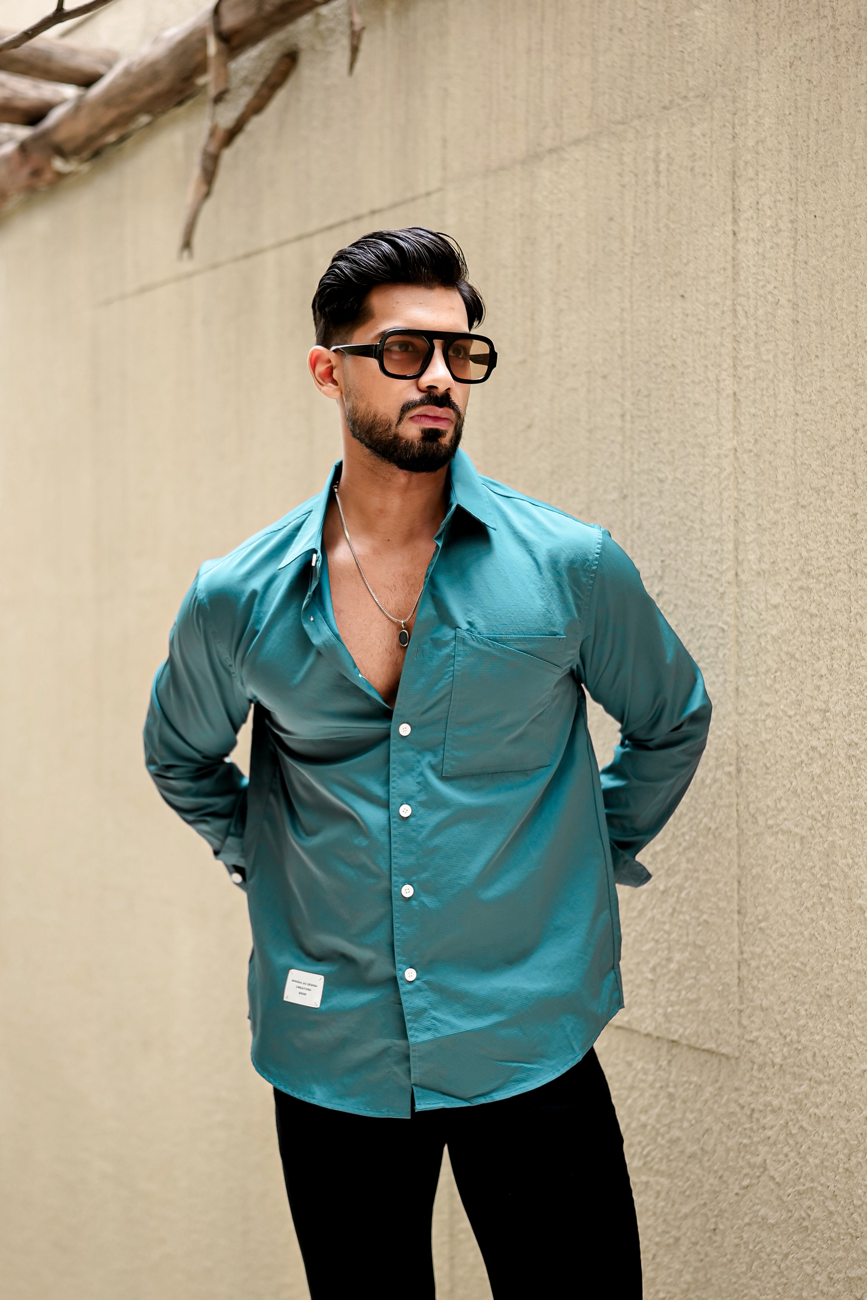 Fashion Casino Embroidery Blue Premium Cotton Shirt