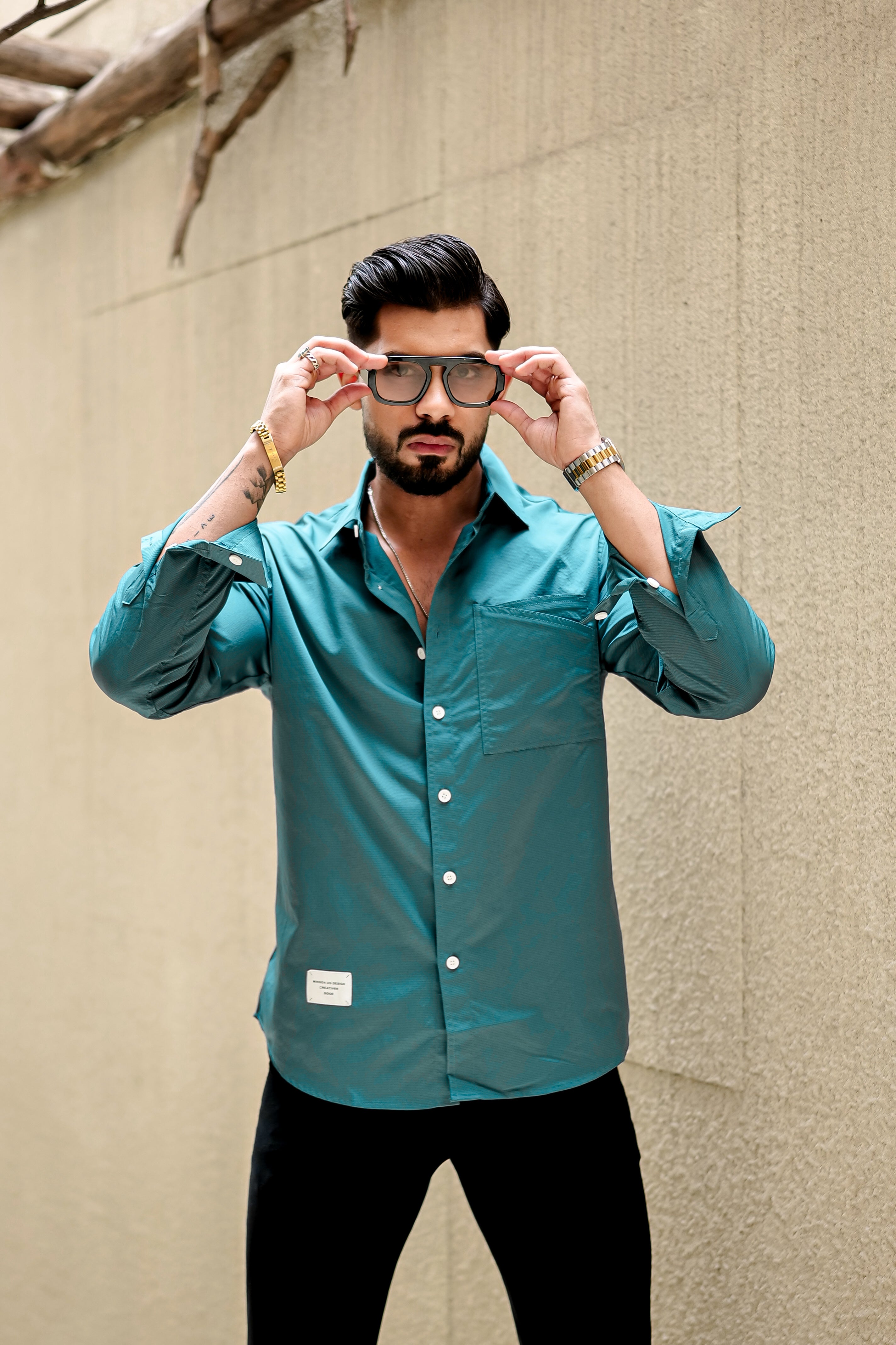 Fashion Casino Embroidery Blue Premium Cotton Shirt