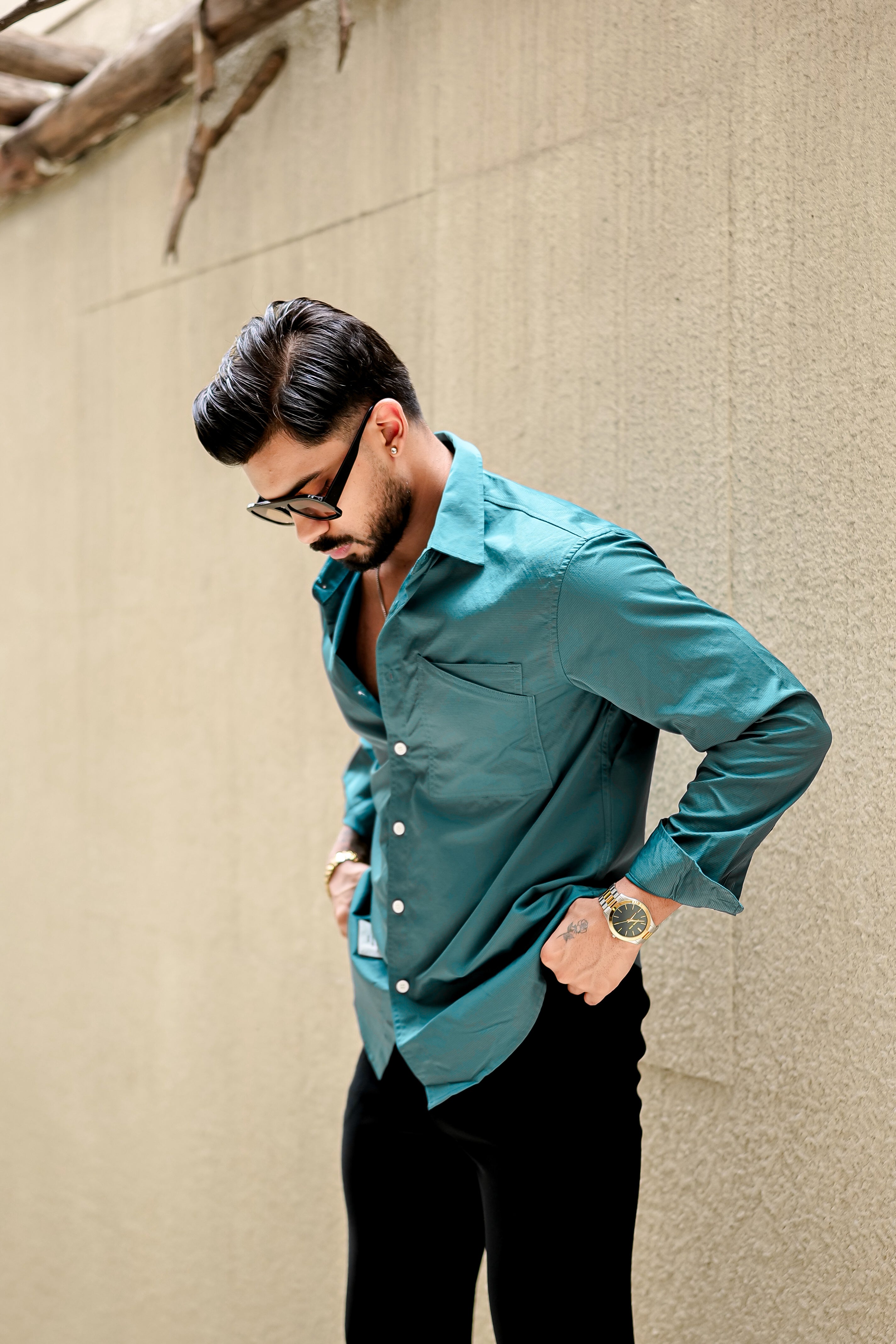 Fashion Casino Embroidery Blue Premium Cotton Shirt