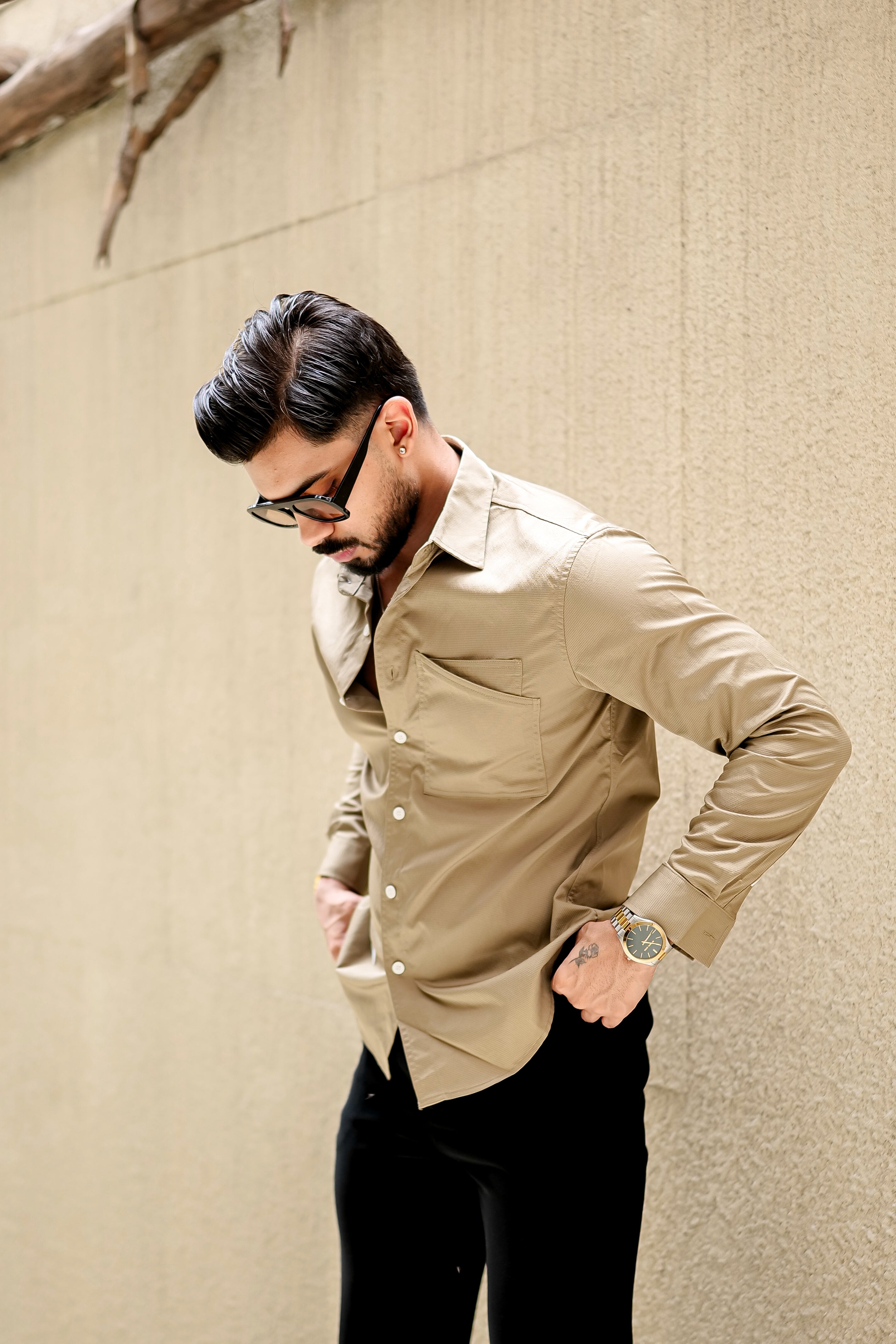 Fashion Casino Embroidery Cream Premium Cotton Shirt