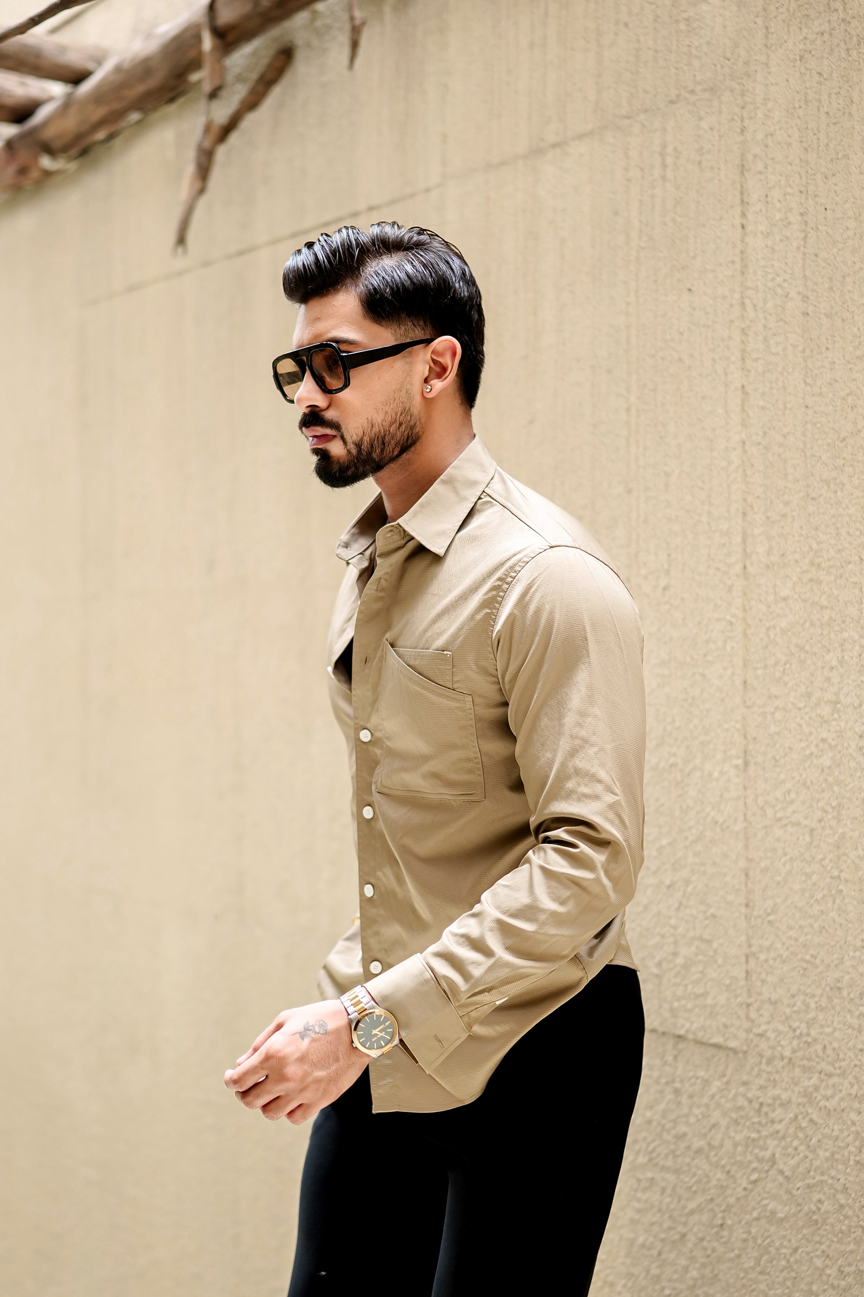 Fashion Casino Embroidery Cream Premium Cotton Shirt