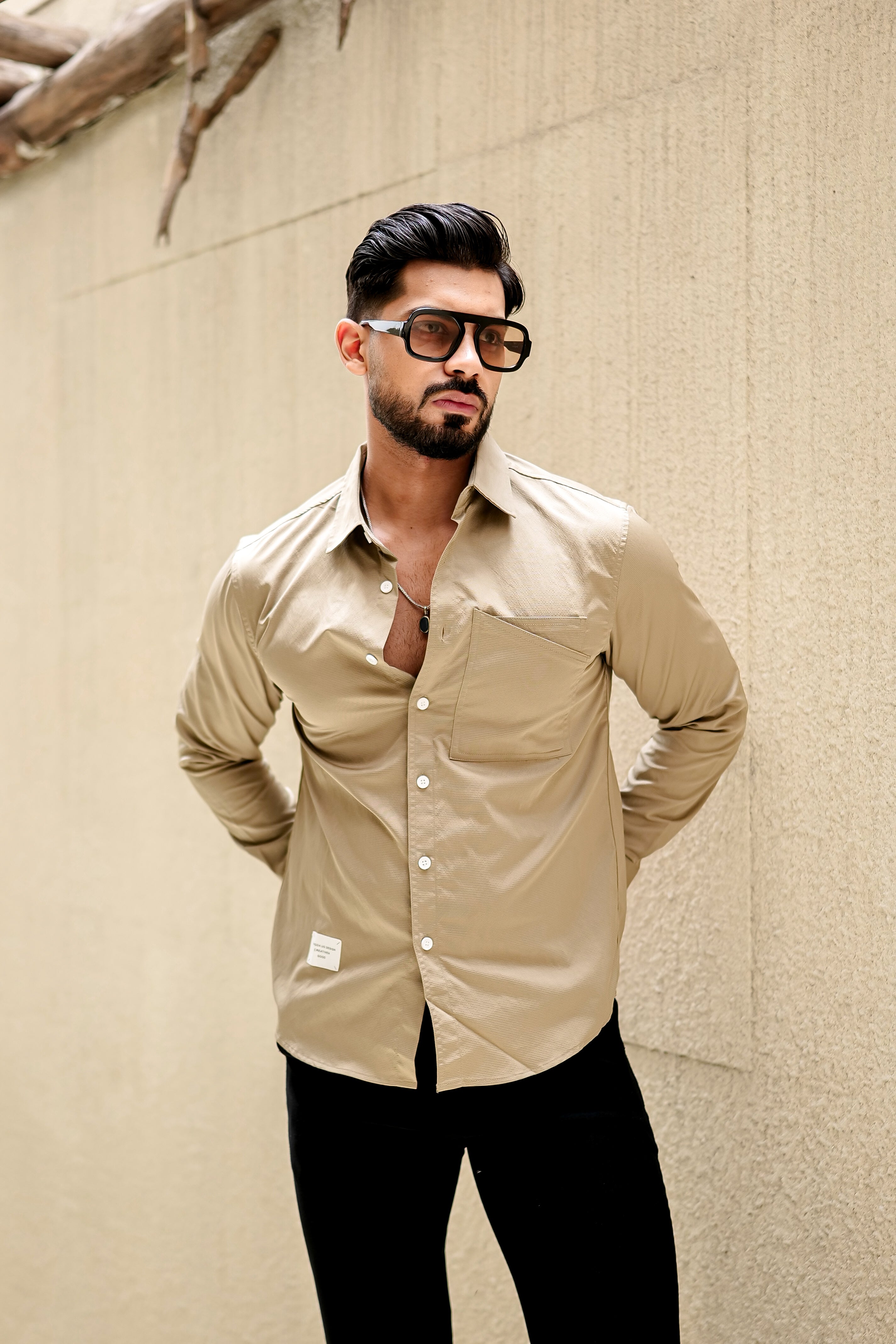 Fashion Casino Embroidery Cream Premium Cotton Shirt